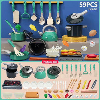Kids Kitchen Toys Set 92/86/69/59PCS Play Kitchen Accessories Kit with Play Pots Pretend Food Cooking Toy Toddler Girls Boy Gift