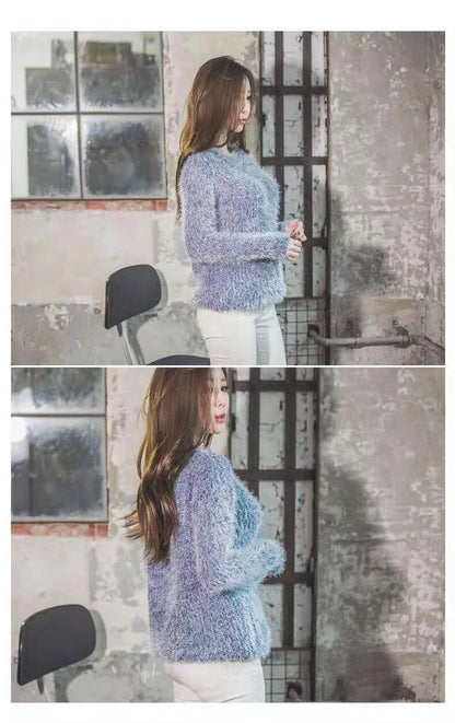 Pullover 2019 Herbst Winter Frauen Oansatz Pullover Lose Gestrickte Damen Pullover Weibliche größe Casual Einfarbig Plüsch Pullover.