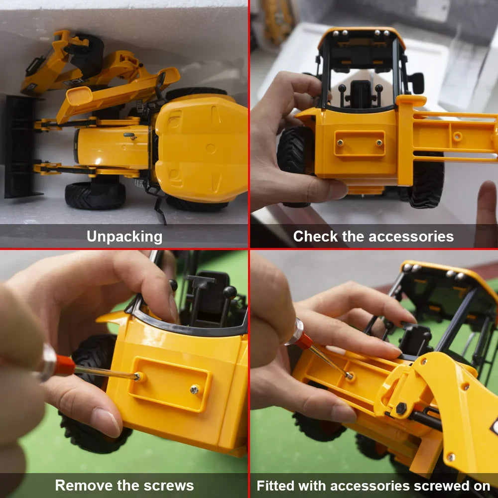 Double E E589 RC Excavator 1/20 2.4G 11CH Remote Control Cars Trucks Backhoe Loader Light Sound Construction Truck JCB Model.