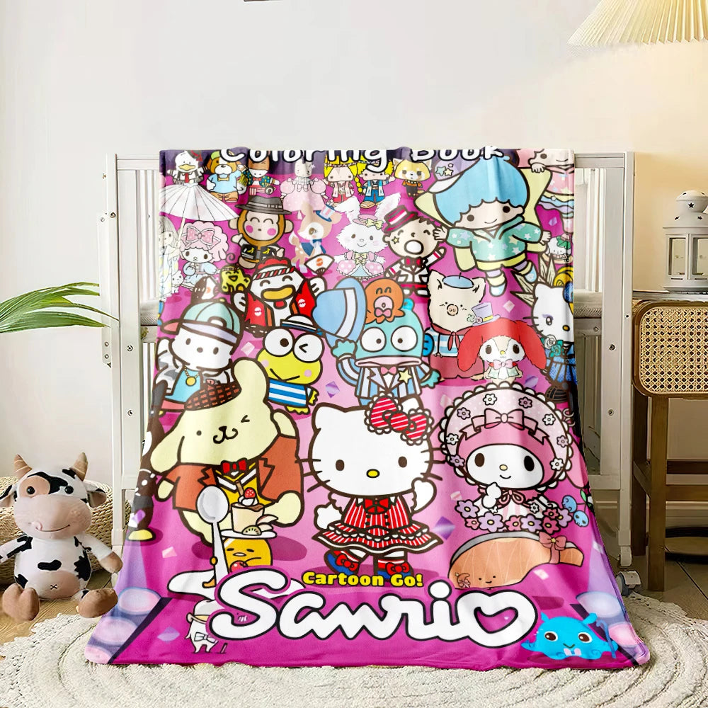 Sanrio HelloKitty Cute HD Printed Flannel Thin Blanket.Four Season Blanket.for Sofa,beds,living Rooms,travel Picnic Blanket Gift