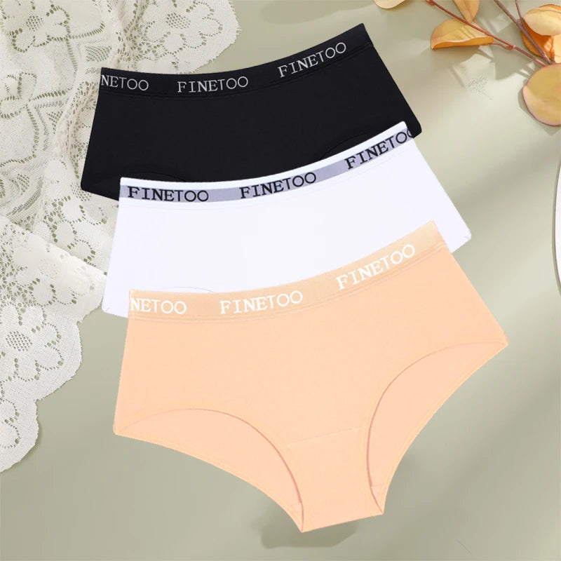 FINETOO 3Pcs Cotton Letter Belt Underwear Women's Panties Sexy Breathable Low Waist Briefs Female Stretch Comfortable Lingerie