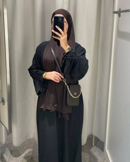 2024 Saudi Arabia Muslim Women Modest Dress Eid Dubai Plain Abaya Islamic Holiday Party Solid Turkey Lace-up Cuffs Long Clothes.