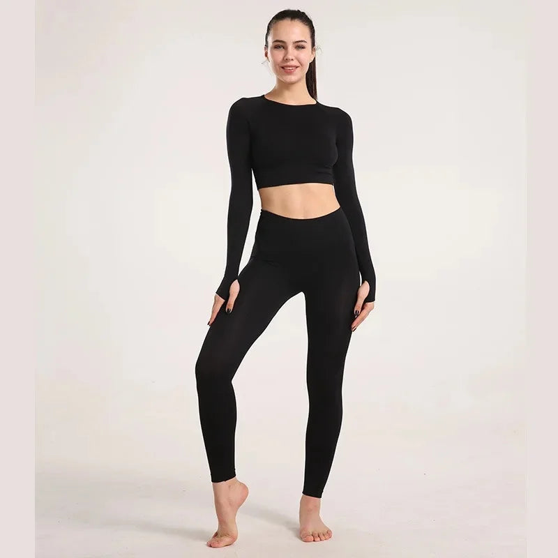 Sexy Seamless Knitted Yoga Sportswear Set Women's Quick Dry Tight Fitness Clothes Set Comfortable High-End Sensation