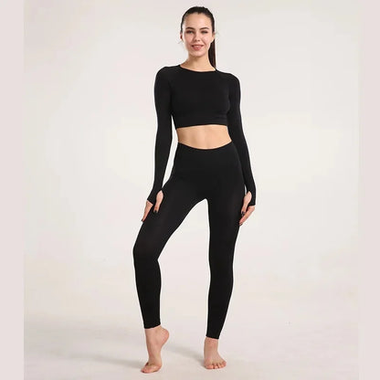 Sexy Seamless Knitted Yoga Sportswear Set Women's Quick Dry Tight Fitness Clothes Set Comfortable High-End Sensation