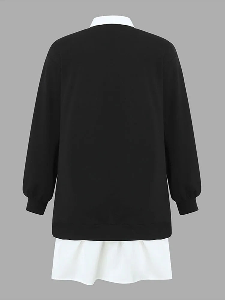 Plus Größe 5XL VONDA Frauen Hoodies Sweatshirts Mode Patchwork Kausalen Revers Kragen Gefälschte Zwei Stück Sweatshirts Lose Lange Jumper.