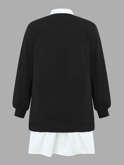 Plus Größe 5XL VONDA Frauen Hoodies Sweatshirts Mode Patchwork Kausalen Revers Kragen Gefälschte Zwei Stück Sweatshirts Lose Lange Jumper.