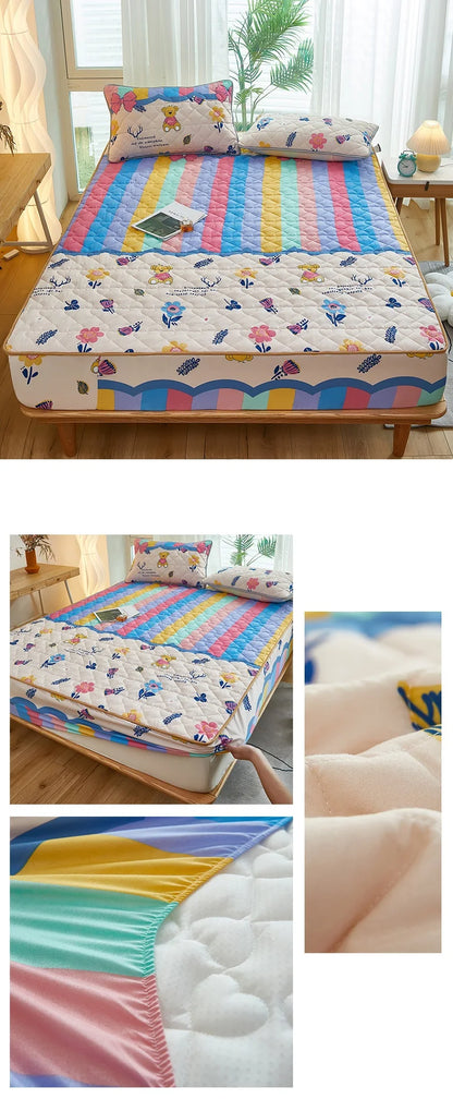 Printed Bedspread Bed 90/120/150/180cm Cover Thicken Bed Linen Sheets fundas de colchón Non-slip Mattress Covers (No Pillowcase).