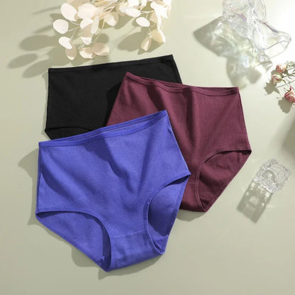 7Pcs Women's Cotton Panties Solid Color Plus Size Briefs Female Mid Waist High Elastic Underwear Cozy Breathable Lingerie S-2XL.