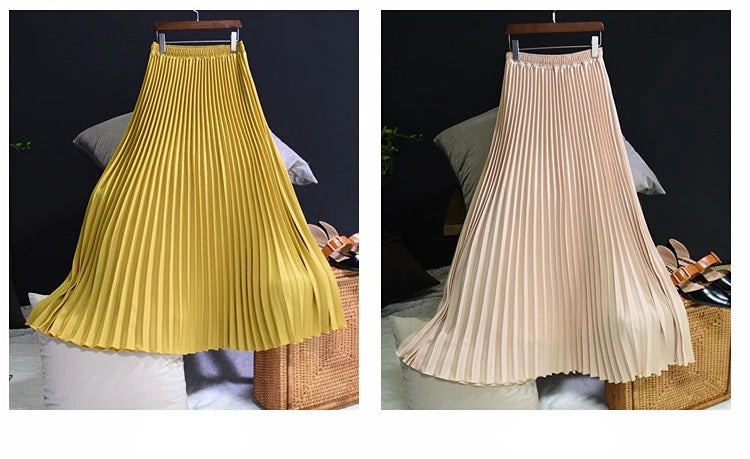 Classical Women Pleated Skirt 90cm/80cm Long Female Elastic Waist Skirt Big Size Velvet Pleated Skirt for Winter Ankle-Length.
