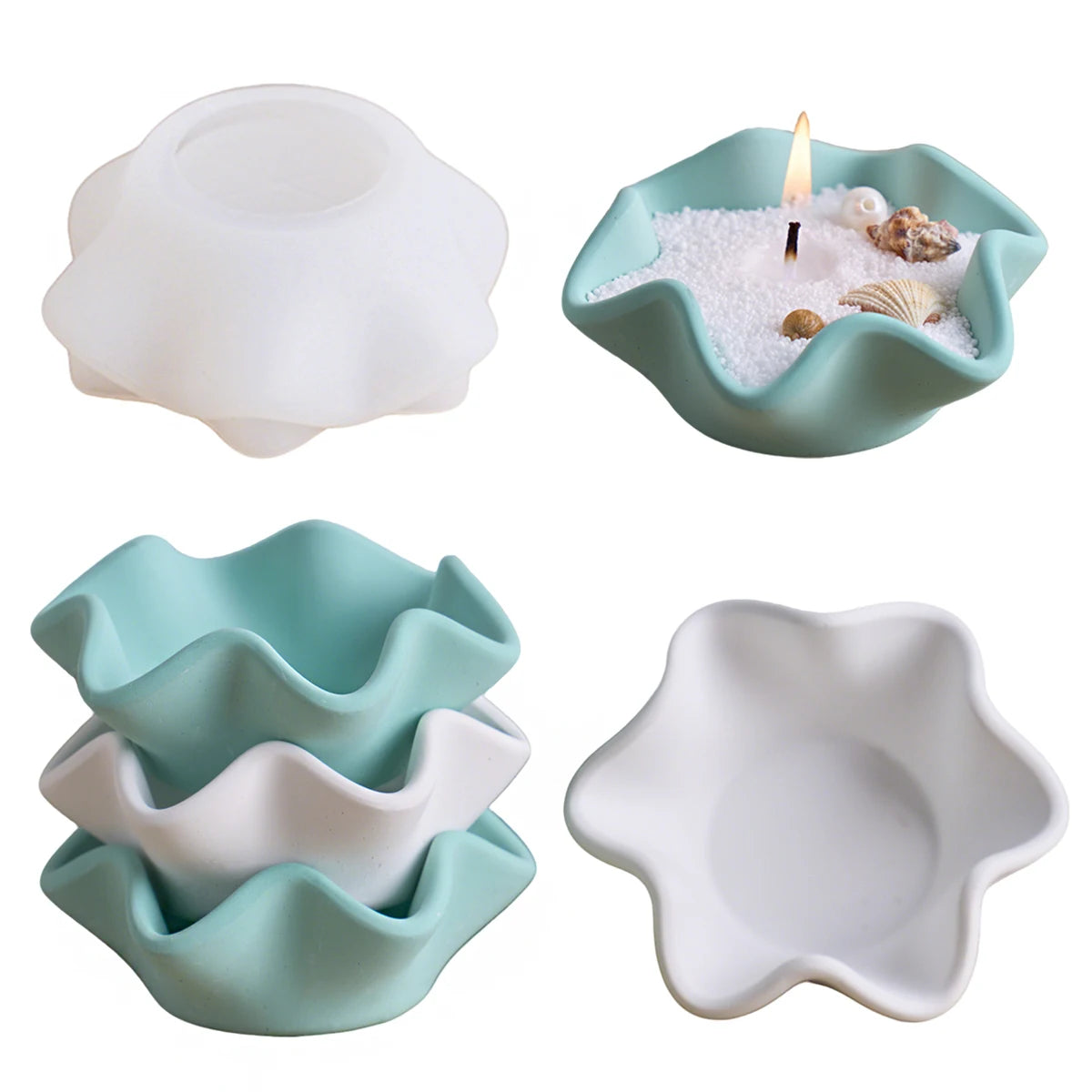 Curved Edge Bowl Silicone Mold DIY Handmade Gypsum Concrete Casting Scented Candle Cup Jewelry Storage Mold Craft Gift Home Deco.
