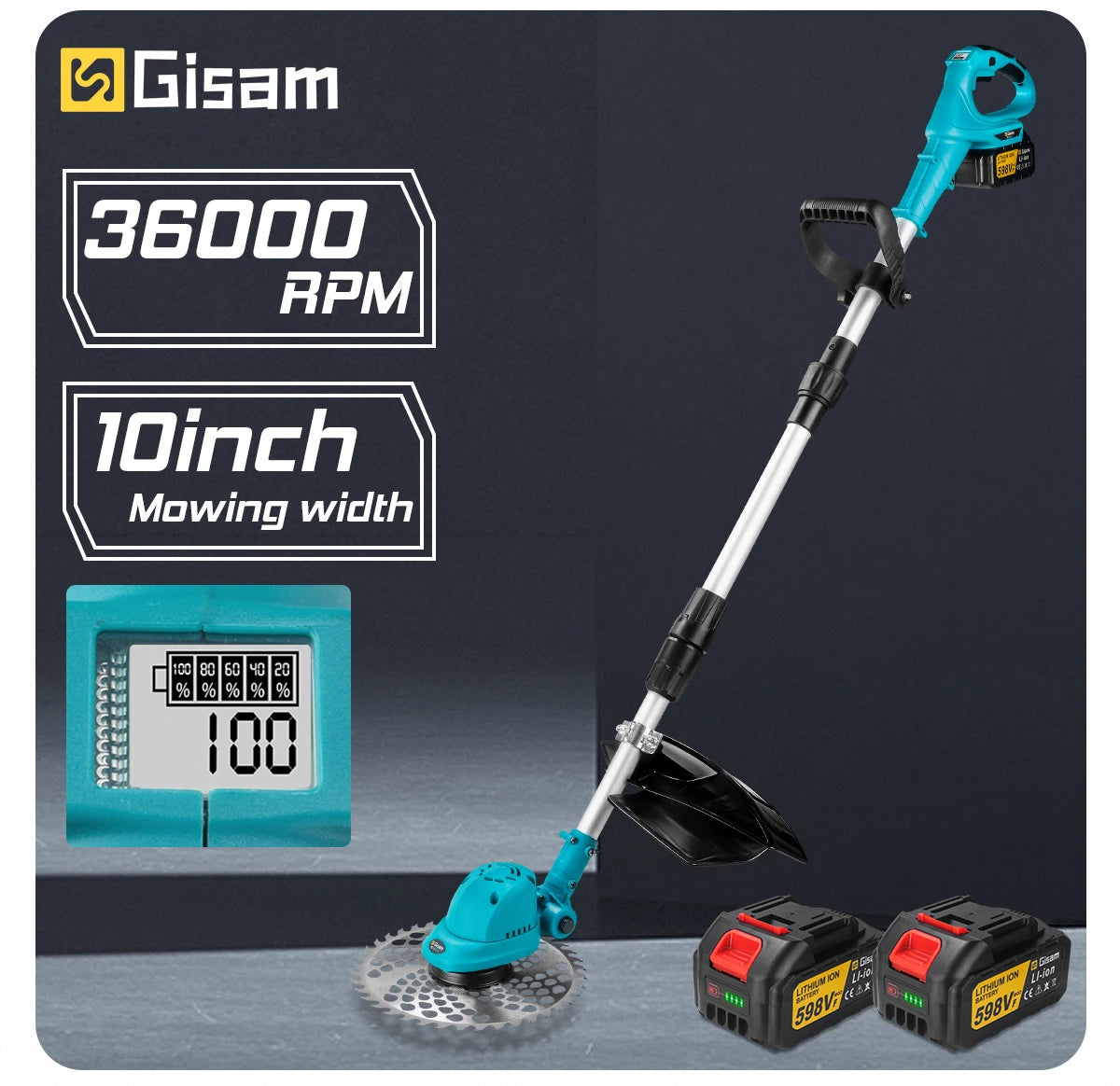 G perfil 10 Zoll bürstenloser elektrischer Rasenmäher, faltbarer Schneider, kabelloses Garten-Gras-Schneid-Trimmer-Werkzeug für Makita 18 V Akku-Pin