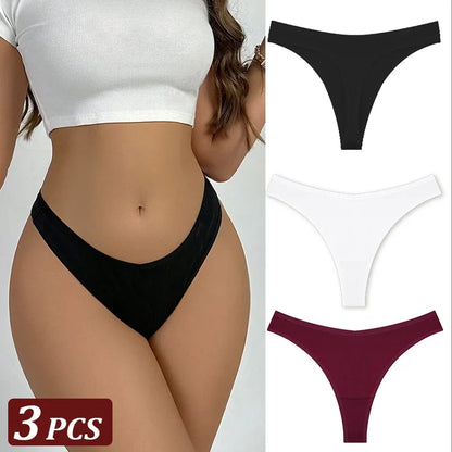 3Pcs/Set Seamless Thong Cotton Women Thin Strap Low Waist High Flexibility Panty Sexy Underwear Ladies Briefs T-back Soft Women