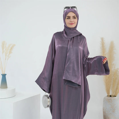 Eid Modest Satin Khimar Abaya Dubai Luxury 2024 Muslim Islam Arabic Abayas For Women Kaftan Hijab Dress Robe Femme Musulmane.