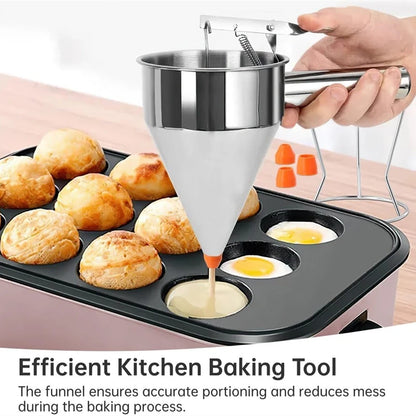 1200/600ml Stainless Steel Funnel Dispenser with Rack Cupcake Pancake Batter Maker Octopus Fish Ball Home Kitchen Baking Tools.