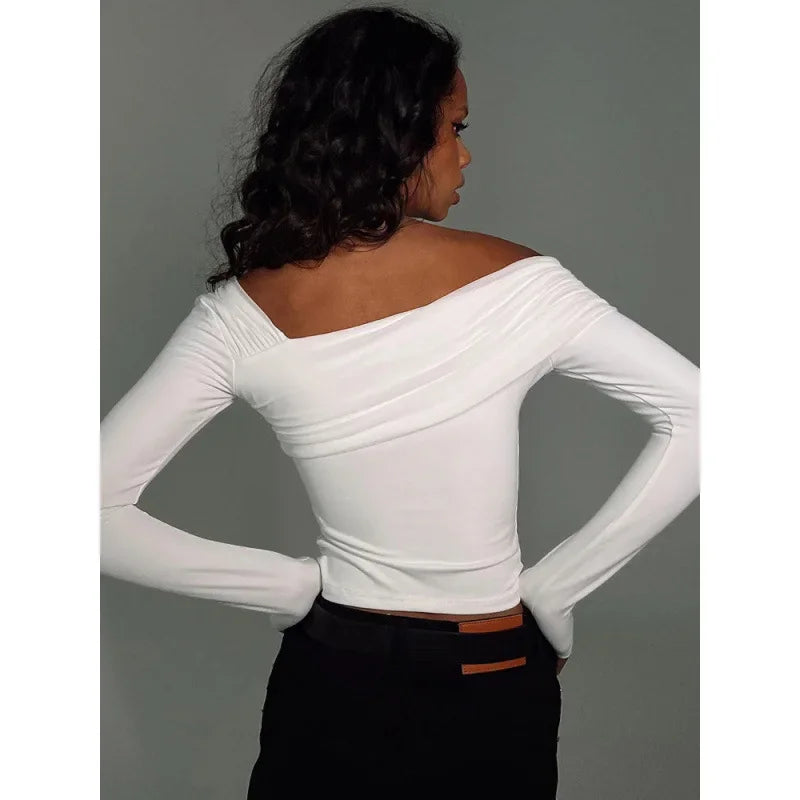 New Women's Pure Color Sexy Long Sleeve Shoulder Bared Slimming Fashion Top Quality Material Comfortable to Wear Casual Style.