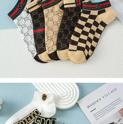 5/10/20 Pairs Mens Socks Short Breathable Luxury Socks Designer Brand Low-Cut Fashion Trendy Socks Geometric Pattern.