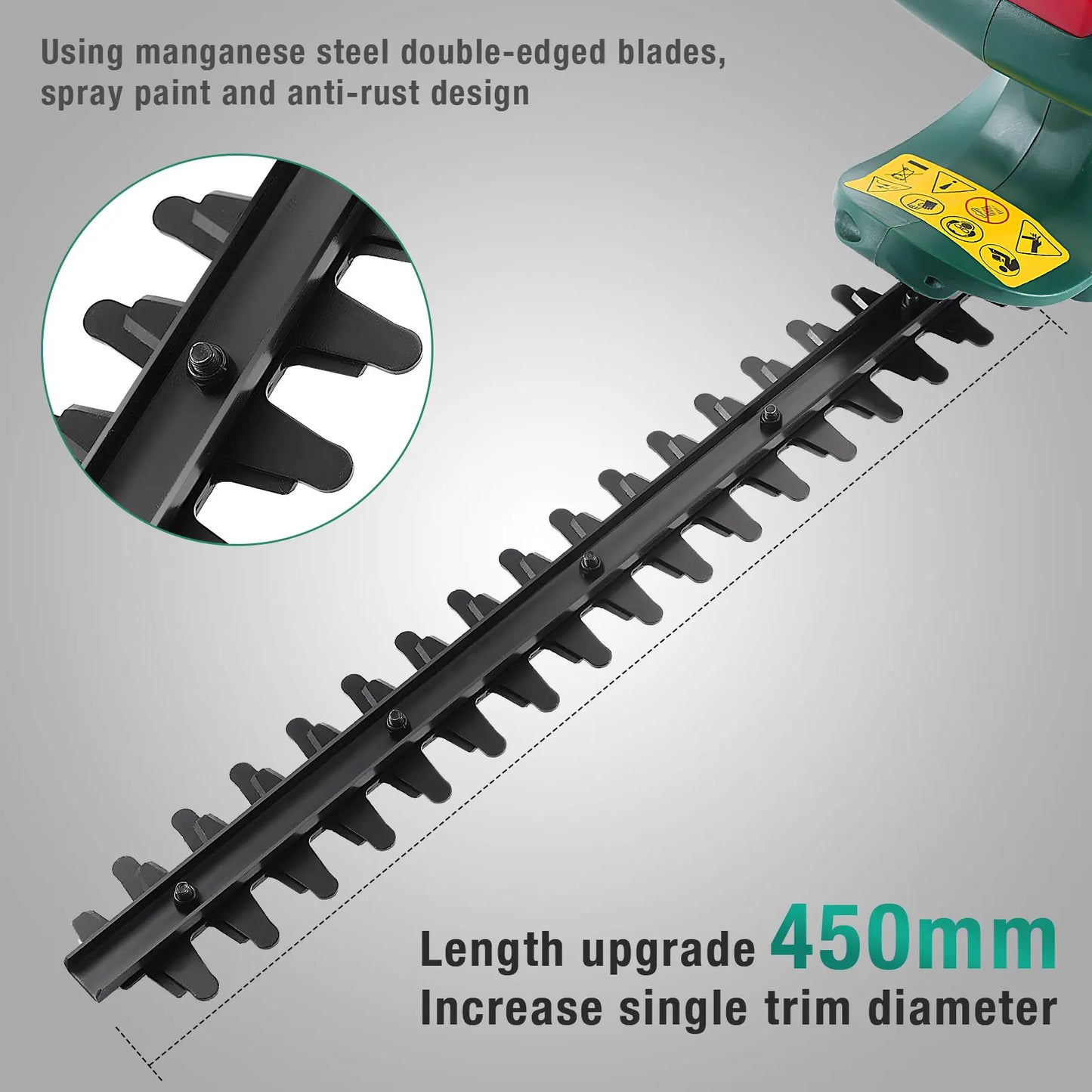 Kabelgebundener elektrischer Heckenschere 450 W, elektrischer Heckenschere, 450 mm Diamantschneidmesser, 16 mm Zahnöffnung