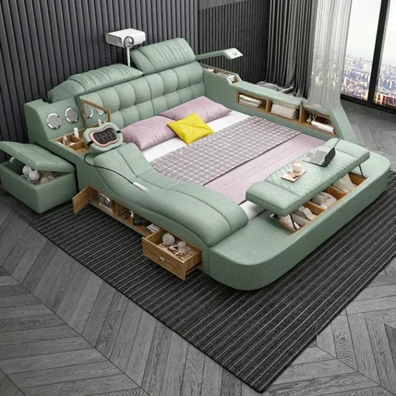 Nordic Smart Modulares Doppelbett Master Storage Luxus Designer Doppelbett Multifunktionale Leder Camas Ehe Möbel