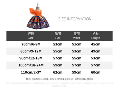 Kleinkind Halloween Kostüm Mädchen Cosplay Hexe Kürbis Skelett Druck Bowknot Kleid Kinder Festival Party Performance Kleidung.