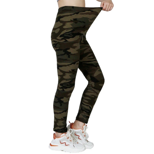 Camouflage Grau Grün Enge Lässige High Stretch Damen Leggings, Sportliche Und Sexy Fitness Retro Neun Punkt Bleistift Hosen