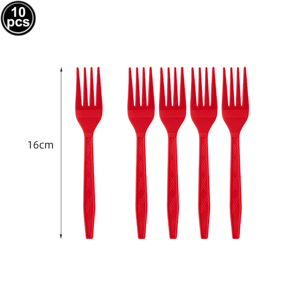 Solides rotes Thema, Einweggeschirr, rote Pappteller, Lebensmitteltablett, Tassen, Servietten, Löffel, Tischdecken, Hochzeit, Geburtstag, Party-Dekoration.