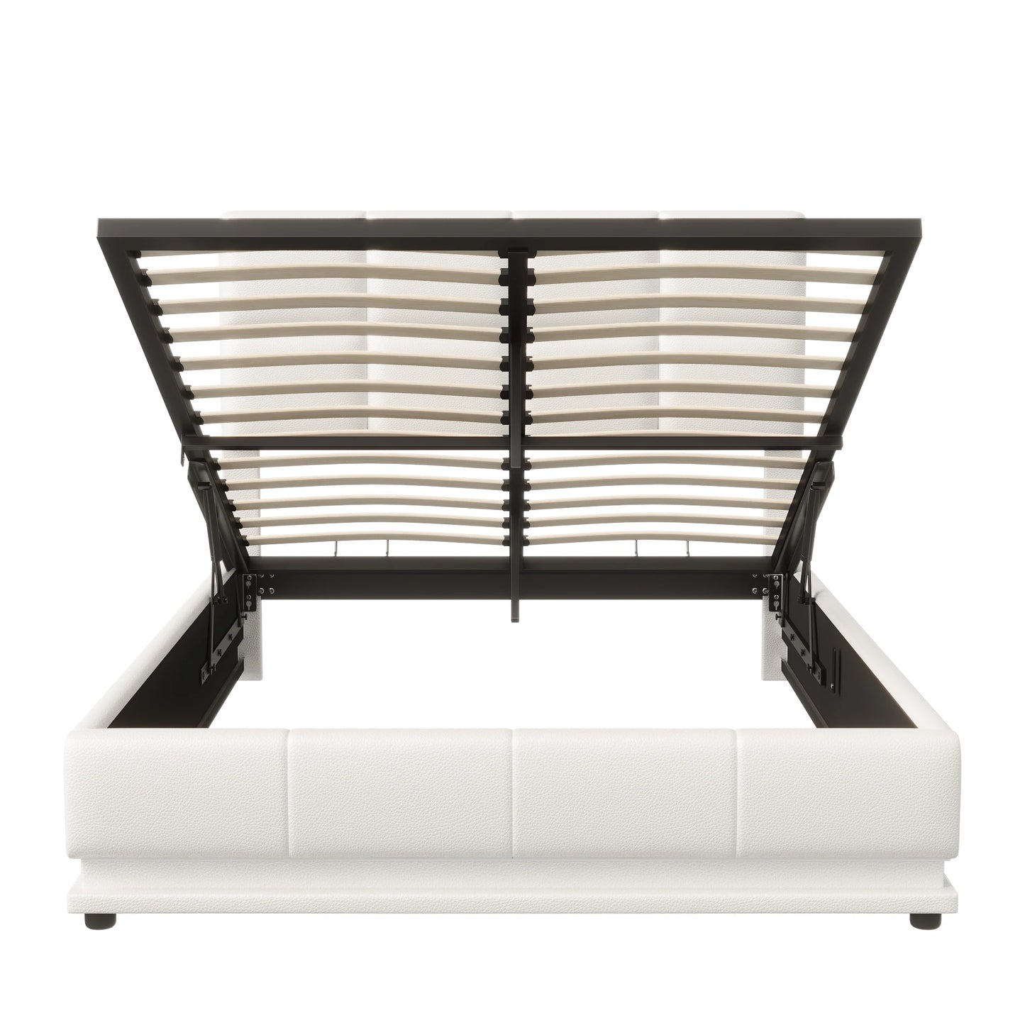 Comanlai Polsterbett 140 x 200 cm mit LED-Leuchten, hydraulisches Bett mit Stauraum, Doppelbett mit Lattenrost, Kunstleder, weiß