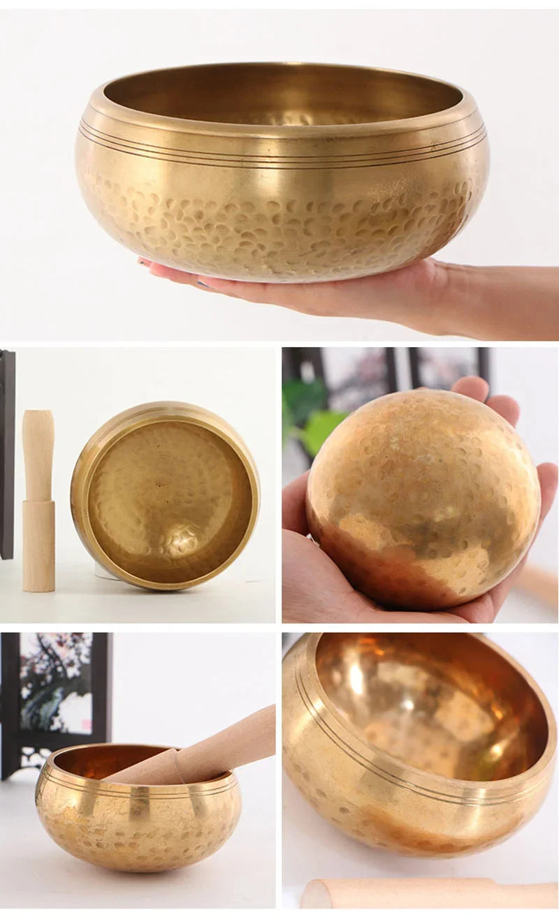 Authentic Handmade Tibet Singing Bowl Nepal Brass Meditation Sound Bowl for Yoga Chakra Healing Relaxation with Leather Striker.