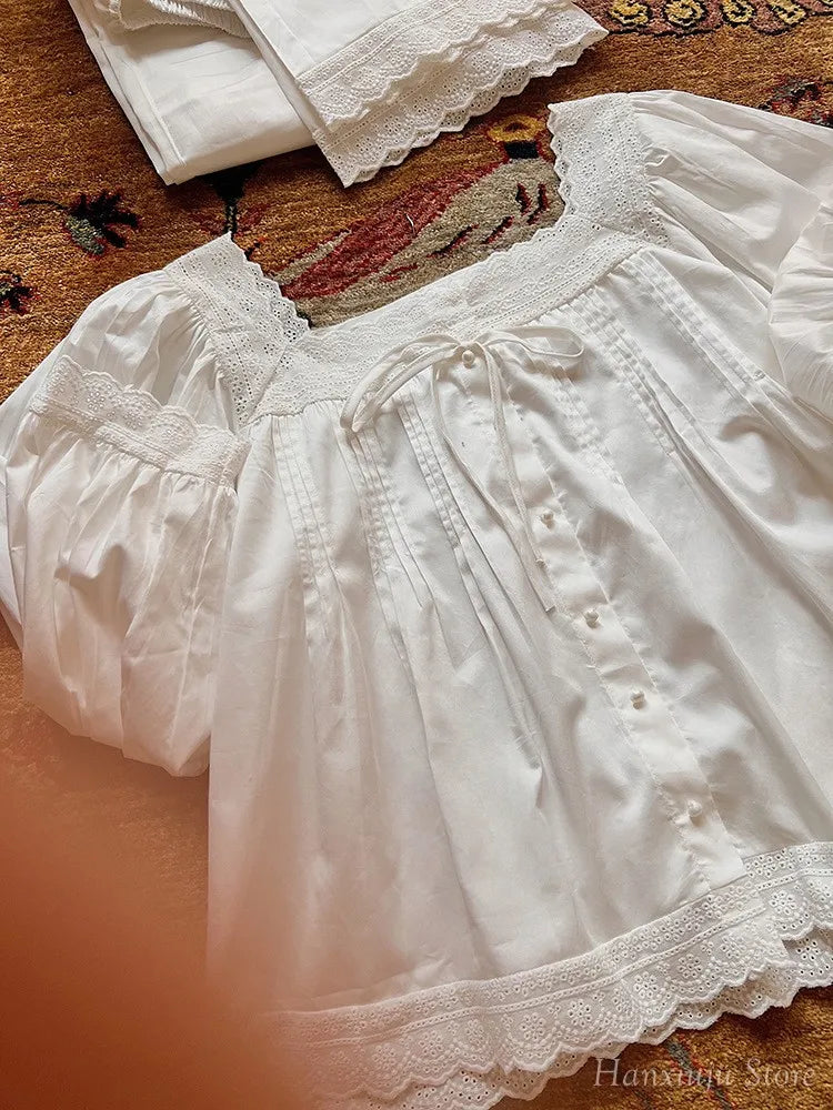 Sweet Spring Autumn Pure Cotton Women's Long Sleeve Pajama Set Loose Female Sleepwear Suits Royal Pyjama Home Wear Plus Size