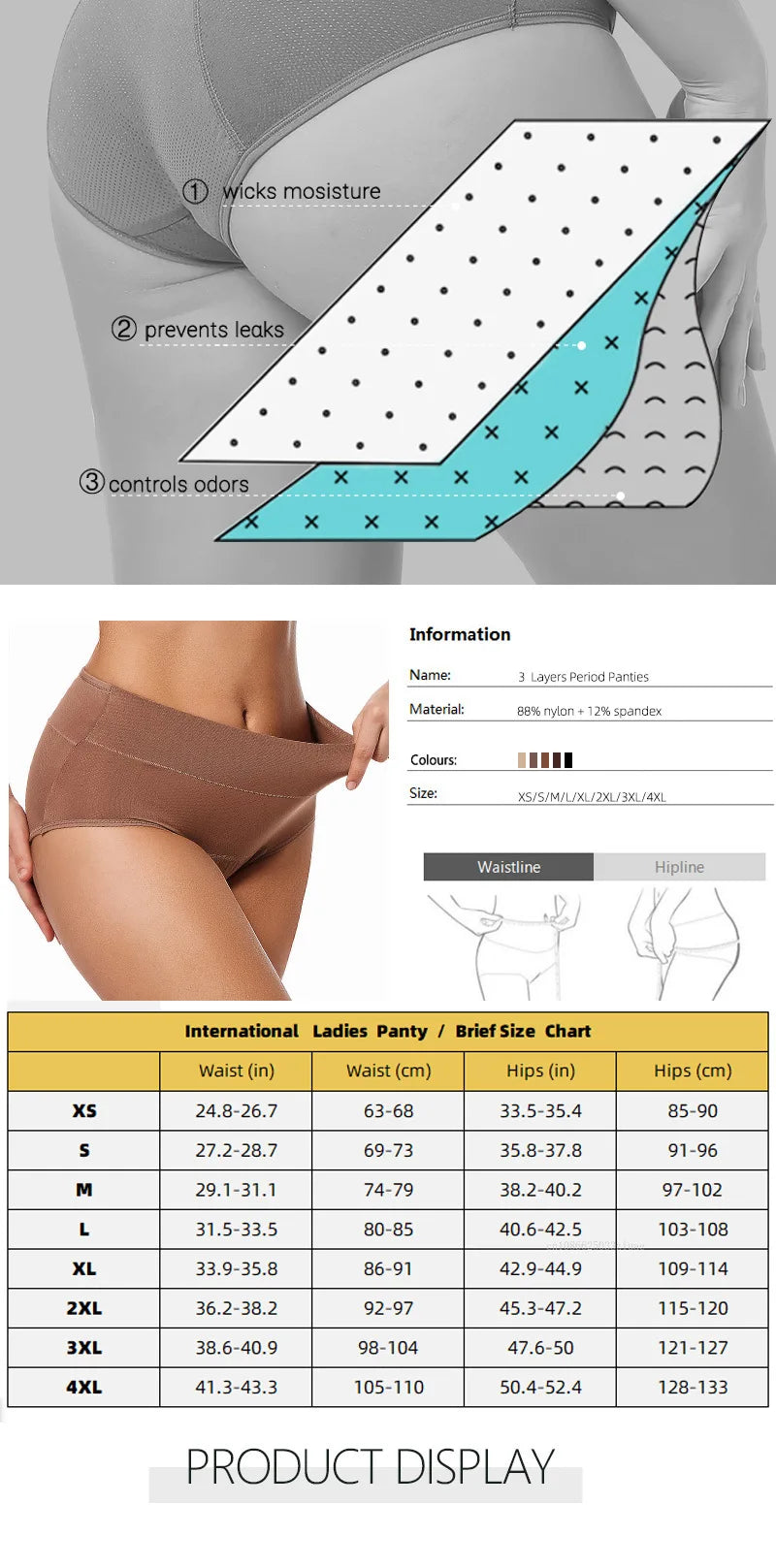 3-Layer Leakproof Menstrual Panties Ladies High-waisted Physiological Pants Icysilk Incontinence Breathable Sport Briefs XS-4XL.