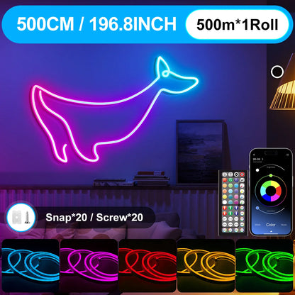 LED-Neon-Lichterkette mit App/Fernbedienung, 24 V, Musik-Synchronisierung, wasserdicht, flexibel, DIY-Design, RGB-Streifenlichter für Schlafzimmerparty.