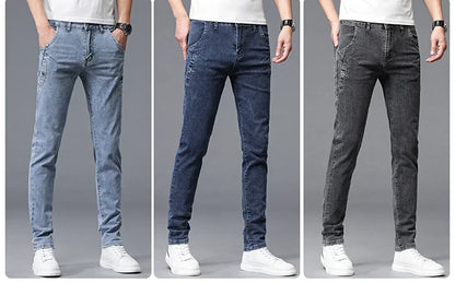 2024 New Men's Skinny Jeans Blue Gray Cotton Elasticity Straight Pencil Foot Slim Fit Fashionable Casual Denim Long Pants Male.