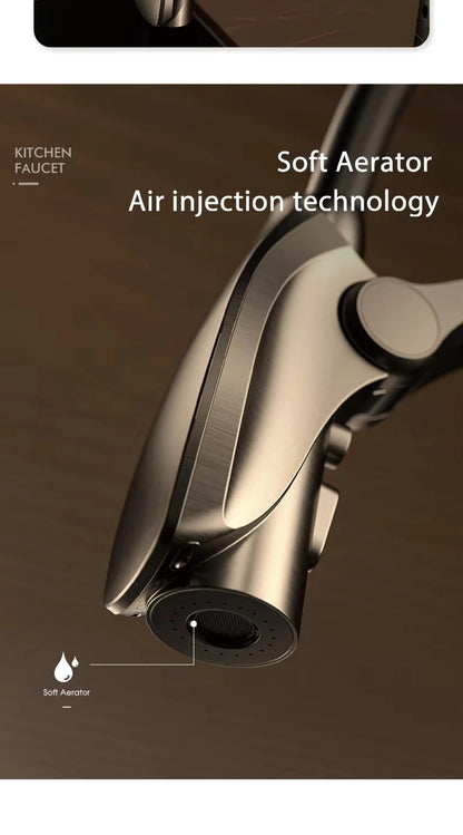 AITANA Gun Grey Luxury Brass LED Display Kitchen Faucet，Touchless Sensor，Pull-Out 3-Function Spray Water-Saving SinK Mixer