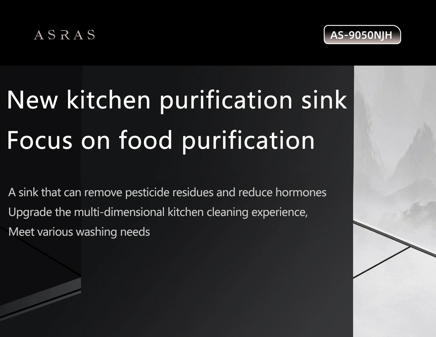 ASRAS Kitchen Sink Stainless Steel Nano Grey Kitchen Sink with Built-in Food Purifier, Hidden Cover & Adjustable Lift Faucet