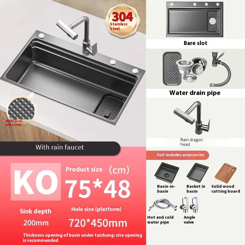 Stainless steel Kitchen Sink Thick Embossed Large Single Slot vegetable washbasin Dishwashing Sink Undermount Basin