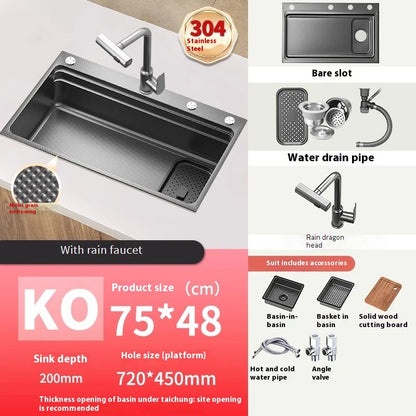 Stainless steel Kitchen Sink Thick Embossed Large Single Slot vegetable washbasin Dishwashing Sink Undermount Basin