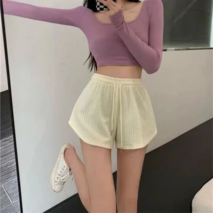 Women Gym Fitness Running Shorts Women's Summer Thin Style Loose Casual Large Size Wide Leg High Waist A-word Sports Hot Pants.
