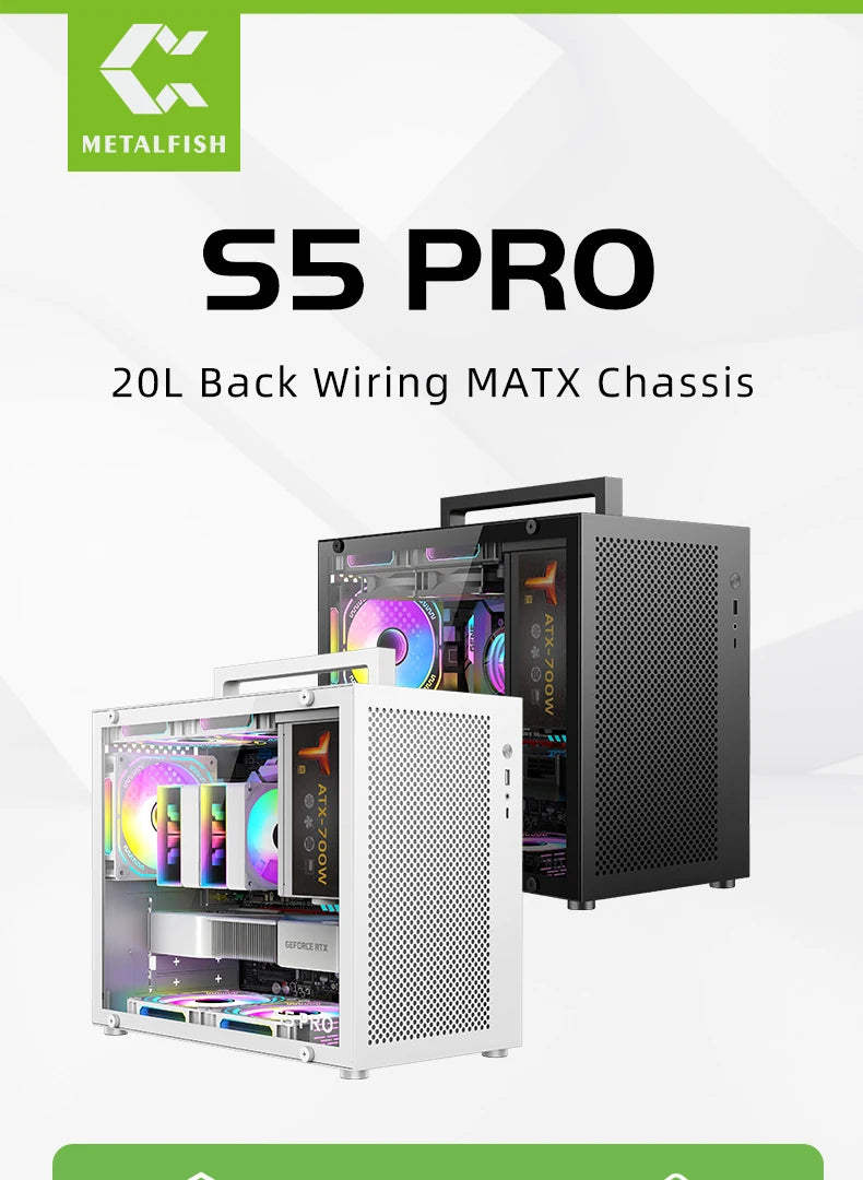 METALFISH S5 PRO 20L Computer Case Gaming PC Chassis Support MATX/ITX SFX/ATX PSU 160mm Tower /180 WaterCooling Cooler.