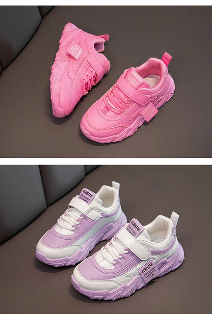 2024 New Versatile Soft Breatheable Hook & Loop White Boys and Girls Children Sneakers Cute Korean Style Uniform School Shoes.