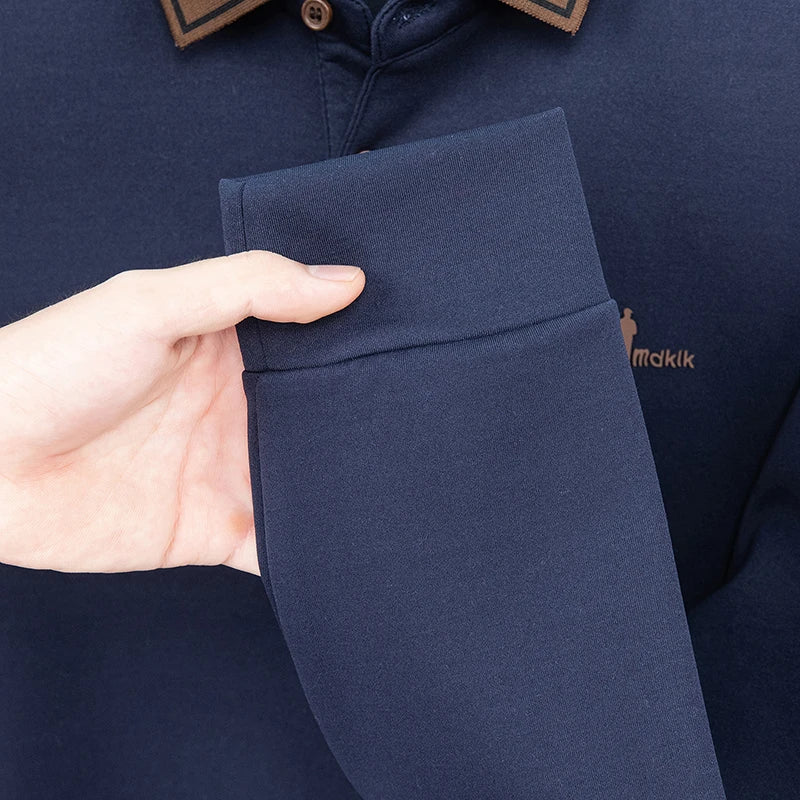 Men's Polo Shirt Long Sleeve Luxury Brand Autumn Winter Lapel Collar Button Business Casual Classic Office Warm T-shirt Menswear.