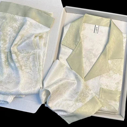 New Ice Silk Women Pajama Lapel Button Cardigan Outfits for Women 2 Piece Set Fashion Printing Set Clothes for Women.