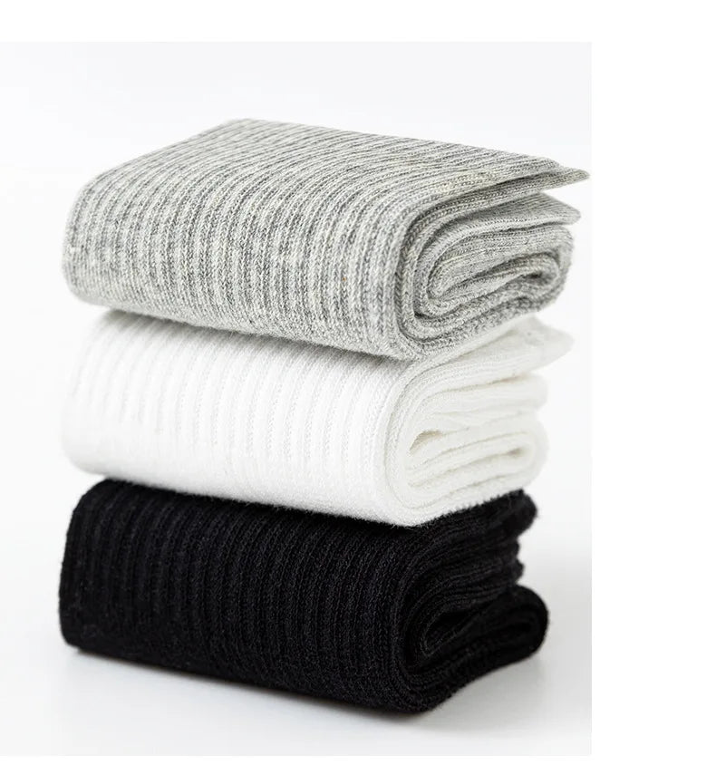 5 Pairs Pure Cotton Children Boy Socks Black White Grey Solid Color Unisex Breathable Sports School Socks Baby Girl Calf Socks.