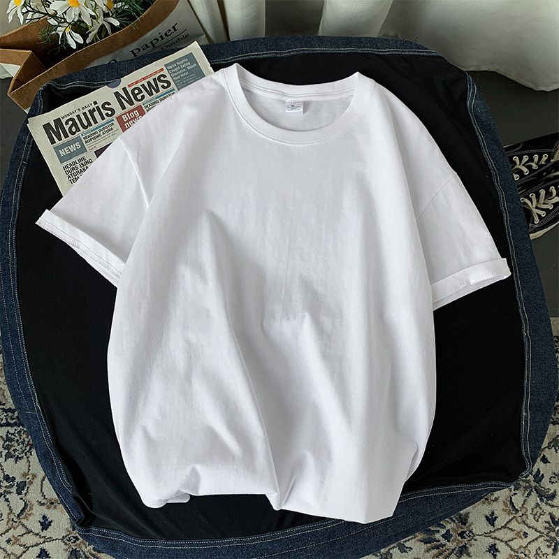 100% Cotton Half Sleeve Men Women Summer T-shirt Fashion Solid Color Simple O Neck Tops Loose Casual Basic Short-sleeved.