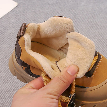 Winter Plush Boots For Children PU Leather Waterproof Boy's Warm Cotton Shoes Thick Warm Platform Teenager Kid's Snow Boots.