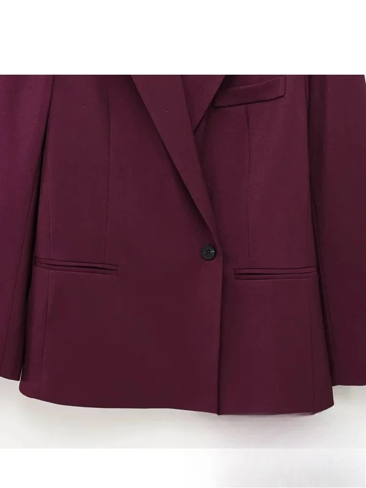 KONDALA Vintage Chic Office Lady Red Solid Women Suit Notched Single Button Pockets Blazer Straight Loose Pants Fashion 2025 Set.
