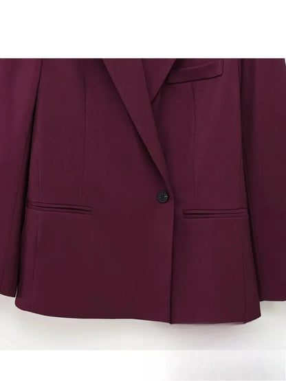 KONDALA Vintage Chic Office Lady Red Solid Women Suit Notched Single Button Pockets Blazer Straight Loose Pants Fashion 2025 Set.