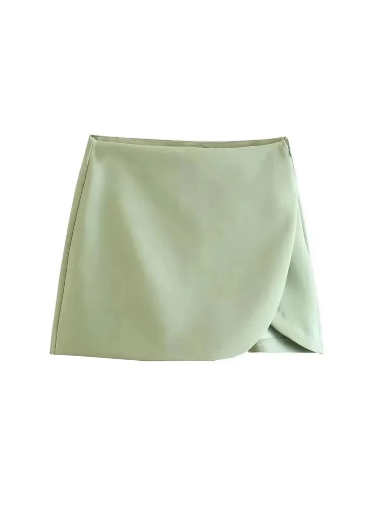 Women Fashion Pareo Style Shorts Skirts Vintage High Waist Side Zipper Female Skort Mujer.