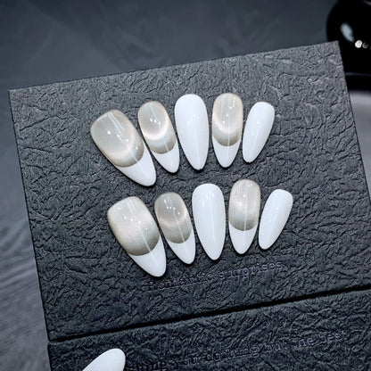 10pcs White Edge French Style Press On Nails Simple Red Love Heart Designs Handmade False Nails Sweet Almond Fake Nail For Girls.