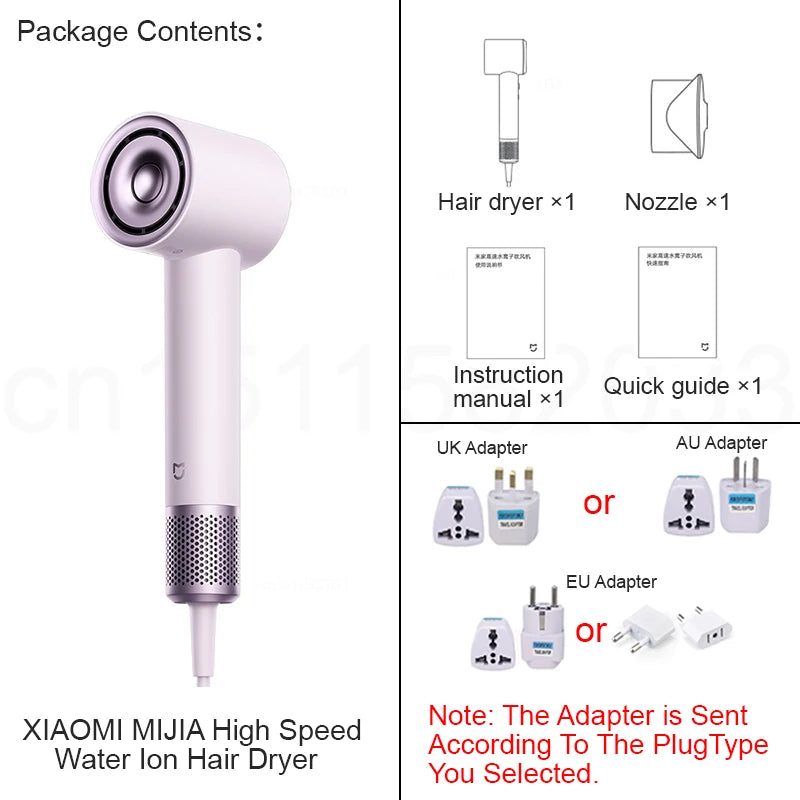 XIAOMI MIJIA High Speed Water Ion Hair Dryer，Water Ion Care，57° Intelligent Temperature Control，220V CN Version (With Adapter)