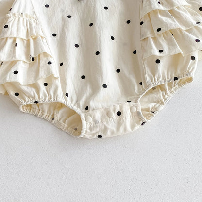 2023 herbst Neue Baby Mädchen Bodysuit Baumwolle Polka Dot Gedruckt Infant Mädchen Ein Stück Kleidung Kleinkind Overall Neugeborene Kleidung.