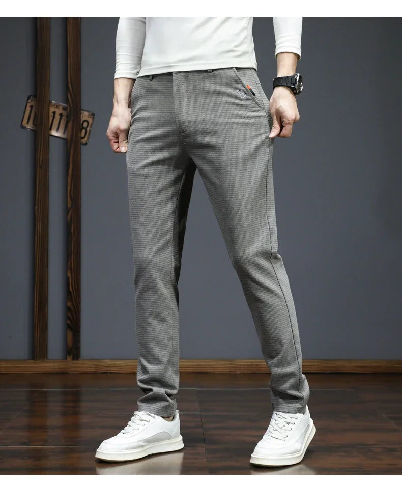 Autumn Winter New Men's Casual Pants Korean Fashion Stretch Straight Slim Fit Trousers High Quality Sweatpants Solid Color Male.